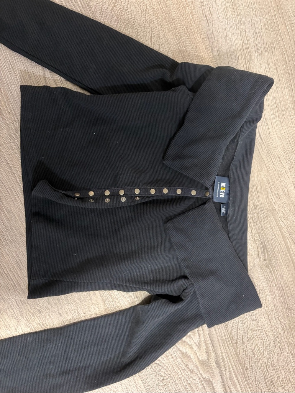 Maeve Black Button-Front Ribbed Top